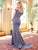 Clarisse - 3543 Bedazzled V-neck Trumpet Dress in Gray