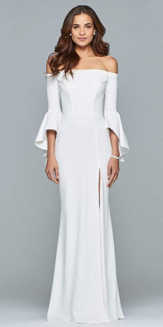 Faviana - Off-Shoulder Long Crepe Dress in Red Hot S8002 in White