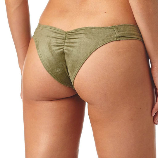 Olive Faux Suede Additional Coverage Uno Bikini Bottom