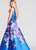 Ellie Wilde - EW118006 Ornate Plunging V-Neck Floral Mikado Ballgown In Blue and Floral