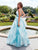 Clarisse - 3552 Deep V-neck Print Ballgown in Green and Print