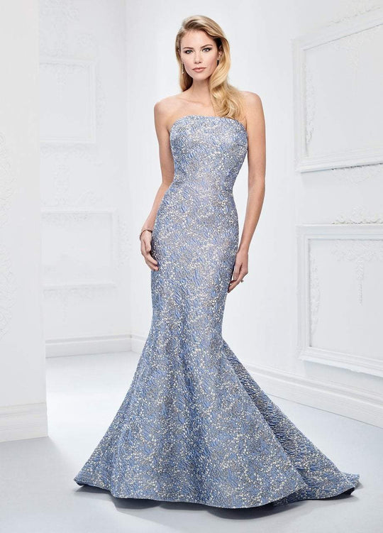 Montage by Mon Cheri - 218912 Brocade Straight Neck Mermaid Dress in Blue