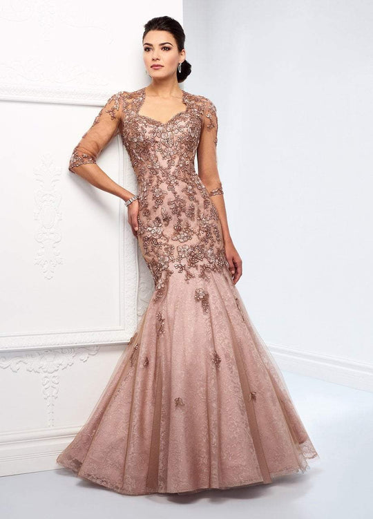 Ivonne D for Mon Cheri - 218D31W Metallic Lace Trumpet Dress in Pink