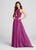 Ellie Wilde - EW21832 Beaded Lace Halter Chiffon A-line Dress in Purple