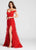 Ellie Wilde - EW118023 Off-Shoulder Corset Bodice High Slit Long Gown In Red