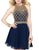 Alyce Paris  - 46577 Gilded Diamond Illusion Cocktail Dress in Blue and Gold