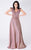 MNM COUTURE - P10145 Flutter Sleeve Beaded Waist Glitter Gown In Pink