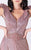 MNM COUTURE - P10145 Flutter Sleeve Beaded Waist Glitter Gown In Pink