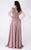 MNM COUTURE - P10145 Flutter Sleeve Beaded Waist Glitter Gown In Pink