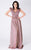 MNM COUTURE - P10145 Flutter Sleeve Beaded Waist Glitter Gown In Pink