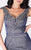 MNM COUTURE - P10156 Beaded V Neck Sheath Gown with Overskirt In Gray