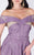 MNM COUTURE - P10182 Two Toned Stripe Off Shoulder A-Line Gown In Purple and Gold