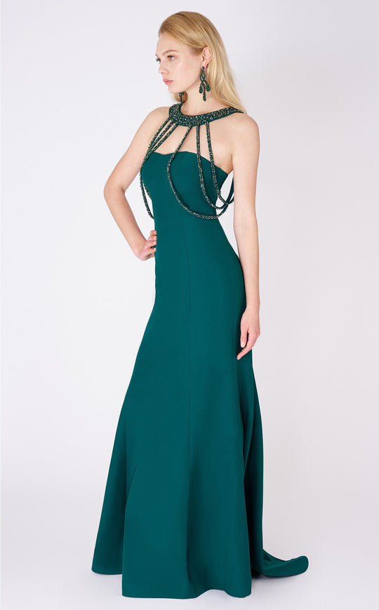MNM COUTURE - P3616 Strapless Sweetheart Gown with Beaded Collar In Green