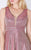 MNM COUTURE - P3870 Illusion Plunging V Neck Shimmer Evening Gown In Pink and Silver