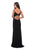La Femme - 28079 Long Surplice High Slit Jersey Gown In Black