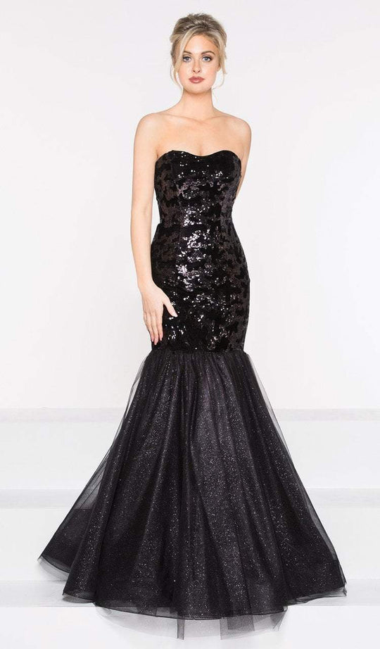 Colors Dress - 2024 Strapless Sequined Velvet Trumpet Dress in Black