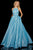 Sherri Hill - 52964 High Halter Neck Glitter Mesh Full A-Line Dress In Blue and Green