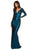 Sherri Hill - 53240 Long Sleeves V-Neck Trumpet Dress In Green and Blue