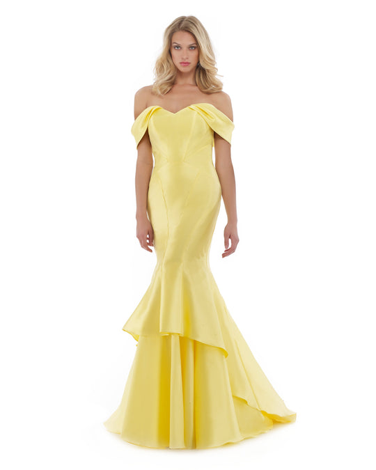 Morrell Maxie - 16077 Off-Shoulder Mikado Mermaid Dress With Train Yellow