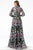 Jovani - 68472 Floral Embellished Long A-line Dress In Black and Multi