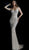 Jovani - 57787 Lattice Motif Beaded Long Sheath Gown In Silver and Neutral