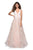 La Femme - 27325 Floral Sequined Lace Deep V-neck A-line Dress In Pink