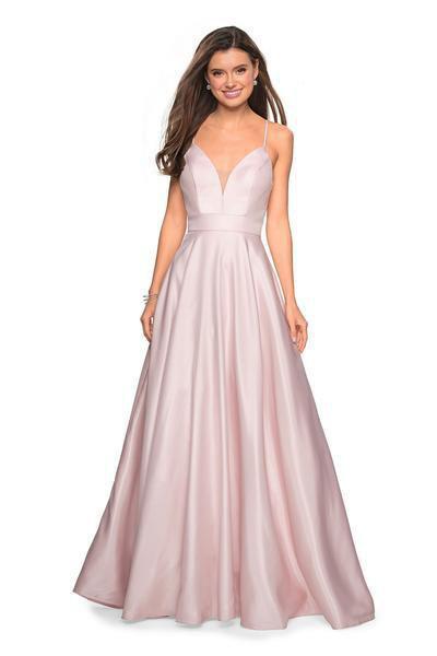 La Femme Gigi - 27823 Deep V-neck Mikado A-line Dress In Pink