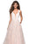 La Femme - 27325 Floral Sequined Lace Deep V-neck A-line Dress In Pink