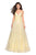 La Femme - 27719 Lace Appliqued Plunging Bodice Sequined Gown In Yellow