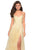 La Femme - 27704 V-Neck Pleated A-Line Gown with Slit In Yellow