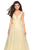 La Femme - 27719 Lace Appliqued Plunging Bodice Sequined Gown In Yellow