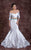 Panoply - Crystal Beaded Trimmed 3/4 Sleeves Mikado Mermaid Gown Ensemble 44284 In White and Green