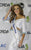 Panoply - Crystal Beaded Trimmed 3/4 Sleeve Mikado Cropped Top 44284T In White and Blue
