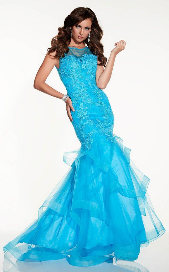 Panoply - Stylish Bateau Illusion Mermaid Evening Gown 14803 In Blue
