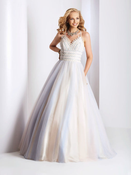 Clarisse - 3503 Sleeveless Crochet Detail Evening Gown in White and Multi-Color