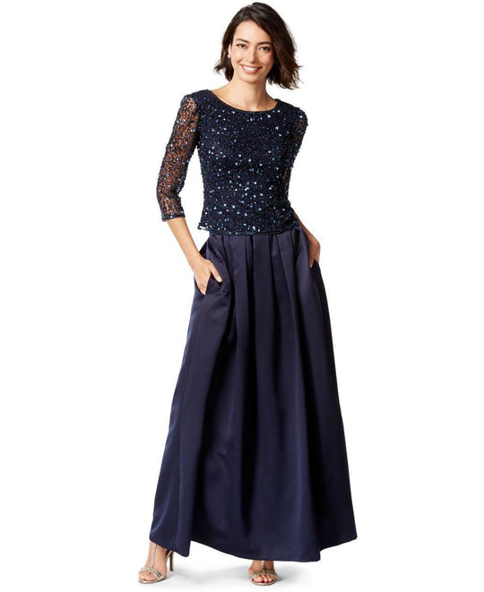 Patra - P1689 Sequined Bateau Neck Dress in Blue