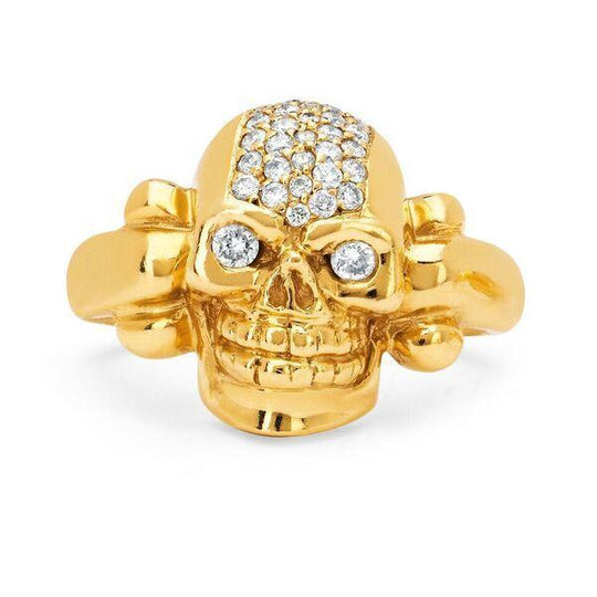 Logan Hollowell - Pave Celtic Skull Ring in Yellow Gold