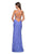La Femme - 27614 Lace V-Neck Strappy Gown with Slit In Blue