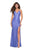 La Femme - 27614 Lace V-Neck Strappy Gown with Slit In Blue