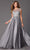 Glow by Colors - G330 Bejeweled Bateau Cap sleeve Evening Dress in Gray