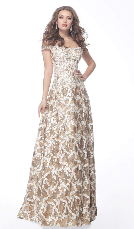 Jovani - 61531 Embroidered Off-Shoulder Ballgown In Gold