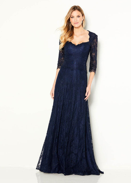Cameron Blake - 219693 Beaded Lace Queen Anne Dress In Blue