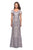 La Femme - 26708 Short Sleeve Embroidered Lace Long Gown In Pink and Gray