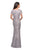 La Femme - 26708 Short Sleeve Embroidered Lace Long Gown In Pink and Gray