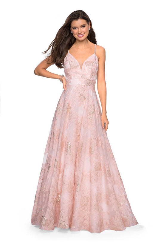 La Femme Gigi - 27549 Floral Embroidered Plunging V-Neck Gown