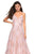 La Femme Gigi - 27549 Floral Embroidered Plunging V-Neck Gown In Pink and Multi-Color