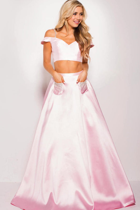 JVN61190 Two-Piece Bejeweled Pockets A-Line Gown