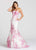 Ellie Wilde - EW118111 Strapless Floral Print Lace Mermaid Gown In White and Pink
