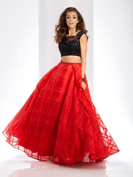Clarisse - 3580 Two Piece Plaid Contrast Prom Dress in Black and Red