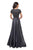 La Femme - 26447 Jeweled Rosette Short Sleeve A-Line Gown In Silver and Gray